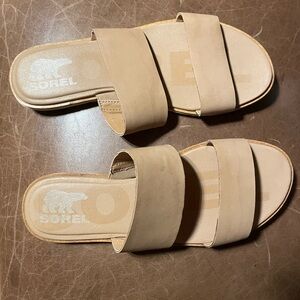 Sorel Leather Tan Double Strap Slides